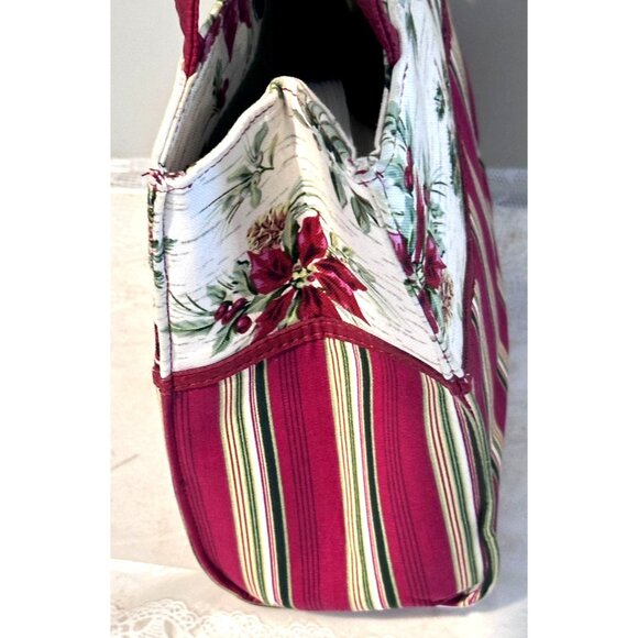 Longaberger Holiday Poinsettia Tote Bag Magnetic Handle Snap Closure Bow Accent - Picture 3 of 10